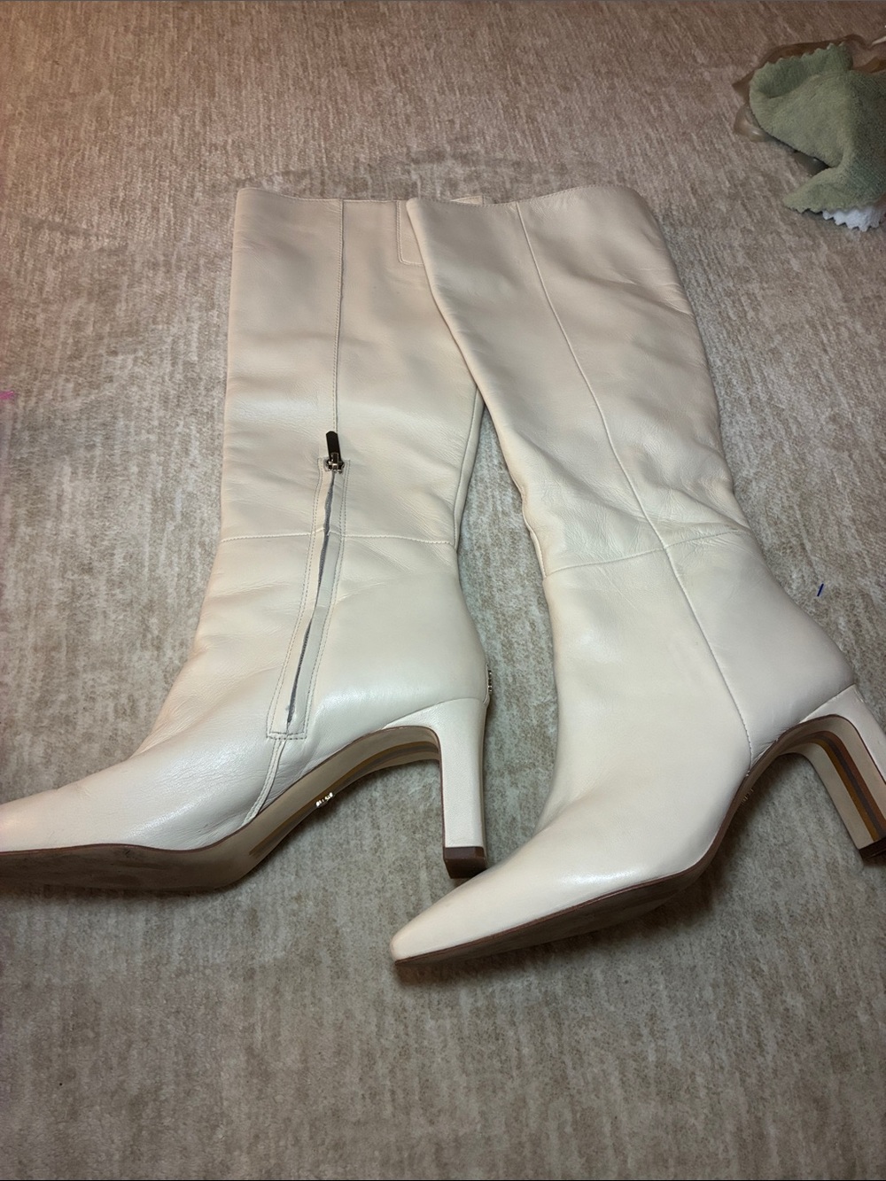 Sam Edelman White Knee-High Leather Heeled Boots